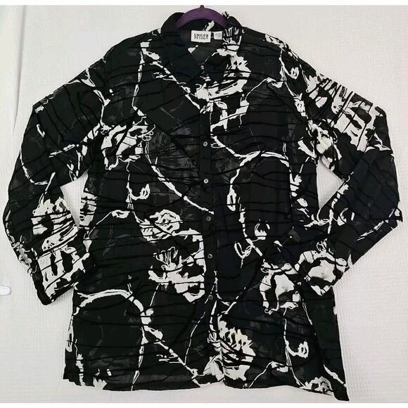 Chico's Design ~Woman Size 3(XL)~ Black/White Floral Print Button-Up Shirt Sheer - Picture 1 of 9